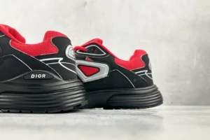Dior B22 sneakers red black white colorway mesh and leather material with signature logo on heel