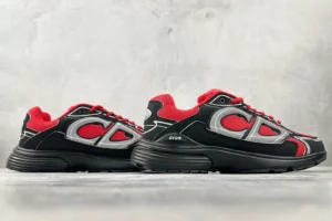 Dior B22 sneaker style black red grey colorway mesh and leather material low-top design