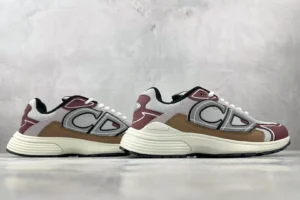 Dior B30 sneakers in white and brown color scheme, showcasing distinctive CD logo and modern design, featured in a product listing for luxury replica shoes.