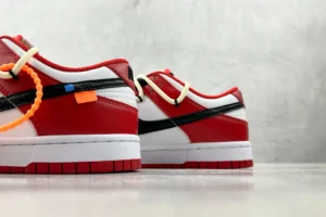 Nike Dunk Low Off-White Chicago red white black leather sneakers with orange tag detail