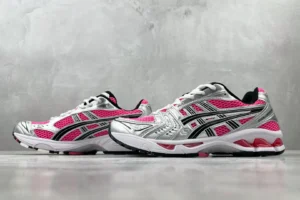 Asics Gel-Kayano 14 silver pink black mesh and synthetic leather sneakers