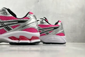 Asics Gel-Kayano 14 pink silver black mesh leather sneakers with cushioned midsole