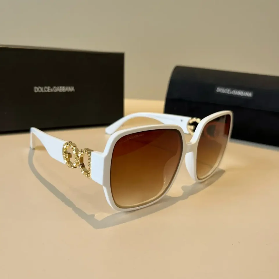 Dolce & Gabbana sunglasses white frame brown gradient lenses gold logo detail accessory