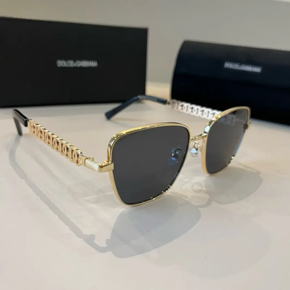 Dolce & Gabbana sunglasses gold frame black lenses metal with logo detailed temples accessories