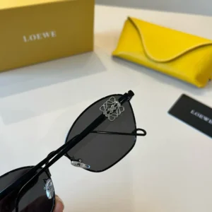 Loewe sunglasses black frame gray lenses metal logo detail luxury accessory