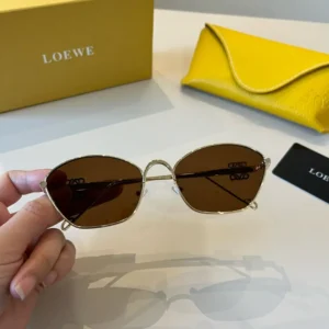 Loewe sunglasses gold metal frame brown lenses lightweight luxury eyewear with yellow leather case