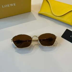 Loewe sunglasses gold frame brown tinted lenses metal eyewear with yellow leather case
