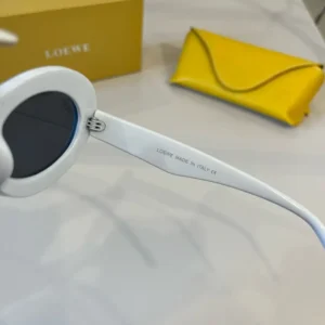 Loewe round sunglasses white frame black lenses acetate eyewear with yellow leather case and branded box
