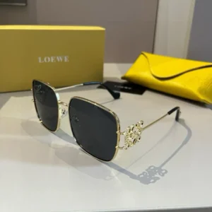 Loewe sunglasses gold metal frame black square lenses luxury designer accessories with decorative logo sides