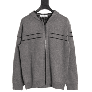 Christian Dior zip-up hoodie gray wool with black stripe detailing