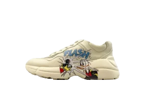 Gucci Rhyton Flash beige leather sneakers with cartoon graphic detail