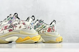 Balenciaga Triple S floral print multicolor canvas sneakers with yellow and beige rubber sole