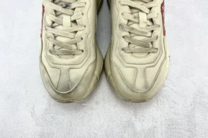 Nike Air Max 270 React cream beige leather and mesh sneakers with red accents