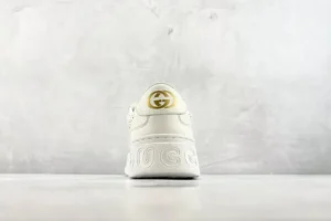 Gucci Screener leather sneakers white gold logo heel tab embossed sole rubber material