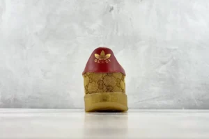 Gucci x Adidas sneaker beige brown monogram canvas red leather heel tab gum sole sneakers