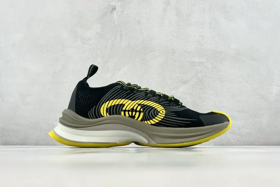 Gucci Rhyton sneaker black yellow mesh leather rubber sole sports shoe