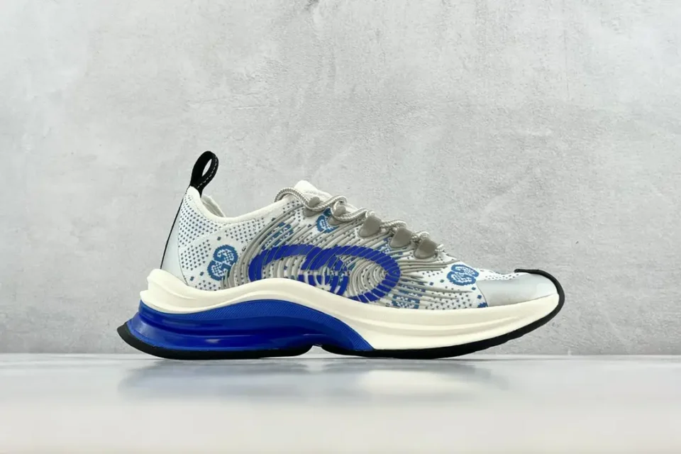 Nike Air Max 270 React white blue knitted fabric sneakers with foam sole and visible air unit