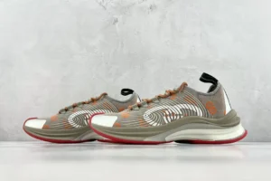 Nike Air Zoom Spiridon Cage 2 grey orange white mesh sneakers with red sole