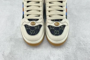 Gucci Screener sneakers beige blue GG canvas leather rubber sole luxury shoes
