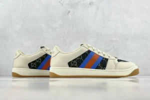 Gucci Screener sneakers beige blue red leather canvas with GG pattern low-top design