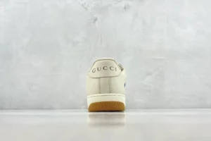 Gucci Screener leather sneakers white brown gum sole with blue logo accents