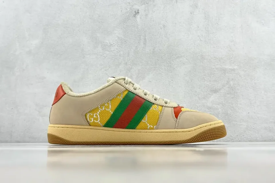 Gucci Screener sneaker beige yellow green red canvas leather sneakers