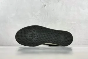 Gucci Screener Distressed Leather sneaker sole with textured black rubber and logo detail, showcasing the product's design for online retail.