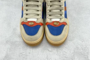 Gucci Screener vintage sneakers beige blue red leather and suede with rubber sole and GG logo detail