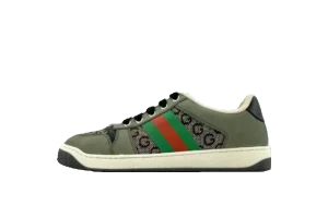 Gucci Screener GG Supreme 658208 green canvas leather sneakers with red and green stripes