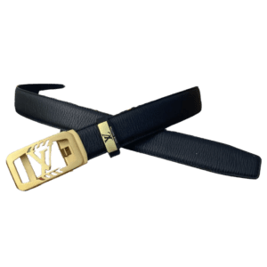 Louis Vuitton belt black leather large gold LV buckle luxury accessory