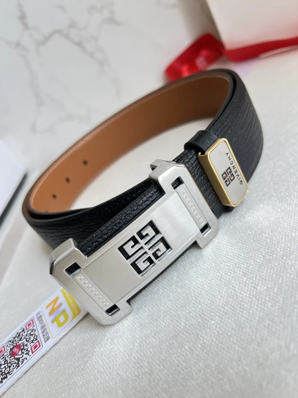 Givenchy belt black leather gold and silver metal logo buckle accessory