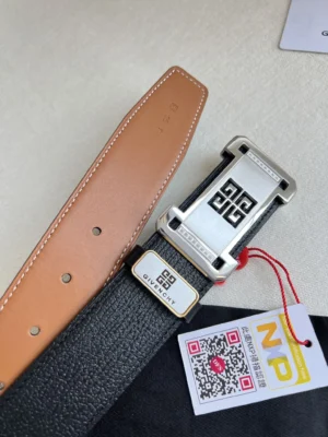 Givenchy belt black leather silver metal buckle reversible brown leather strap