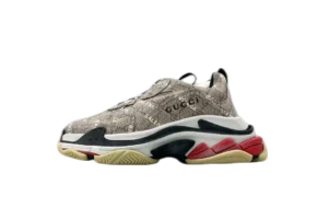 Gucci Rhyton Sneaker beige vintage logo print leather with red and black sole rubber outsole