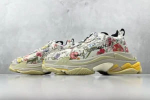 Balenciaga Triple S sneakers white floral print multicolor leather and mesh material chunky sole