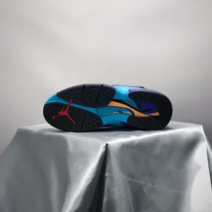 Air Jordan 8 Aqua blue black yellow synthetic leather sneakers with red Jumpman logo sole