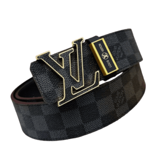 Louis Vuitton belt black Damier canvas leather with gold-tone LV buckle and logo plaque accessory
