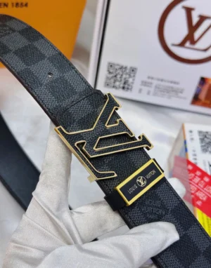 Louis Vuitton LV Initiales belt black monogram canvas gold-tone buckle leather