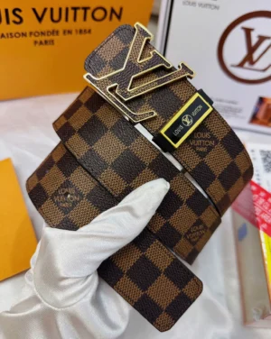 Louis Vuitton Damier Ebene belt brown coated canvas gold-tone LV buckle luxury accessory