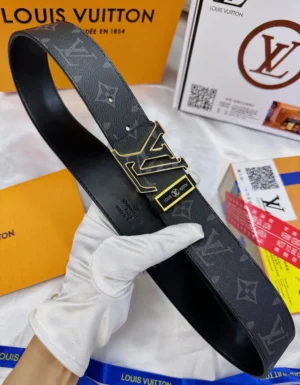 Louis Vuitton LV Initiales belt black monogram canvas leather with gold-tone LV buckle accessory