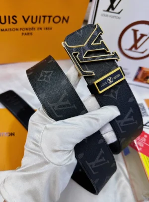 Louis Vuitton belt black monogram canvas leather with gold LV buckle accessory