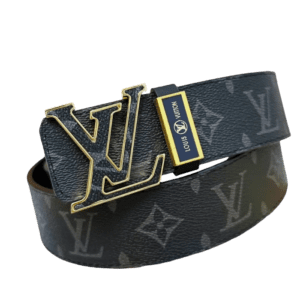 Louis Vuitton belt black monogram canvas leather with gold LV logo buckle and logo plate detail