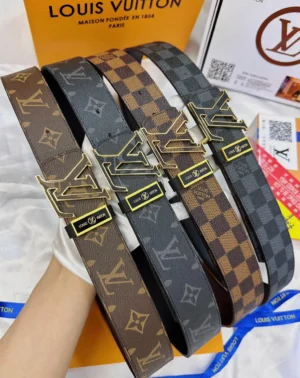 Louis Vuitton belt monogram brown leather gold LV buckle and checkered canvas leather belts in various colors