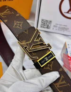 Louis Vuitton belt brown monogram canvas gold-tone LV buckle leather trim accessory