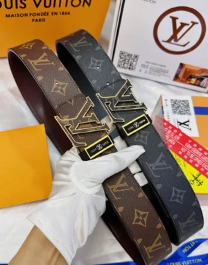 Louis Vuitton belt brown monogram canvas and black monogram canvas leather with gold LV buckle