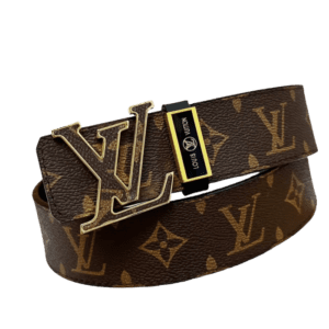 Louis Vuitton belt brown monogram canvas leather with gold LV buckle and black logo clasp