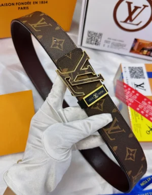 Louis Vuitton belt brown monogram canvas leather LV gold buckle accessory