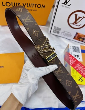 Louis Vuitton belt brown monogram coated canvas leather with gold LV buckle accessory