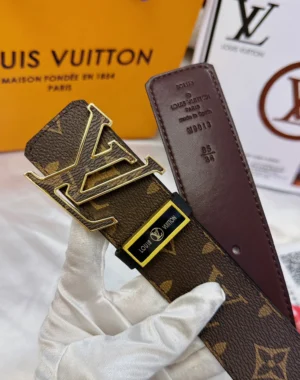 Louis Vuitton Initiales 95/34 monogram canvas leather belt brown gold buckle