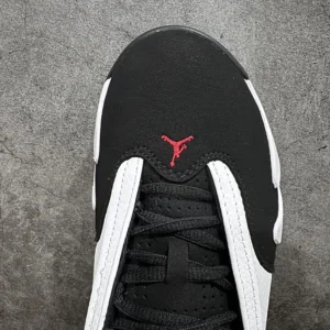 Nike Air Jordan 14 Retro black white red nubuck leather sneakers with Jumpman logo