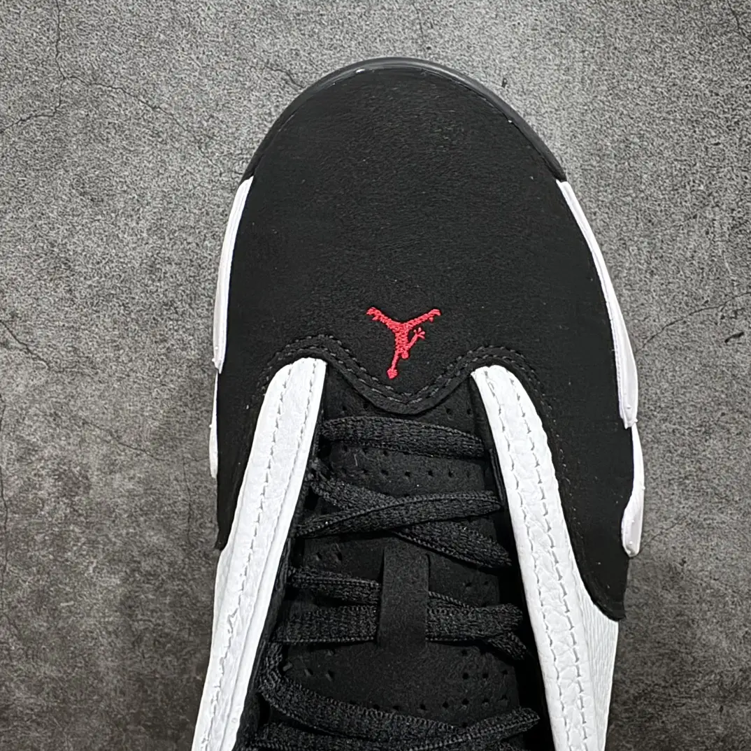 Nike Air Jordan 14 Retro black white red nubuck leather sneakers with Jumpman logo